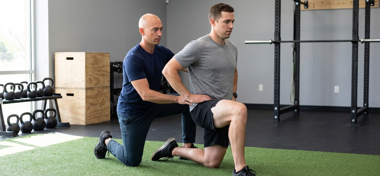 Patient working with a provider at a CrossFit physical therapy clinic in Scottsdale during one-on-one movement assessment