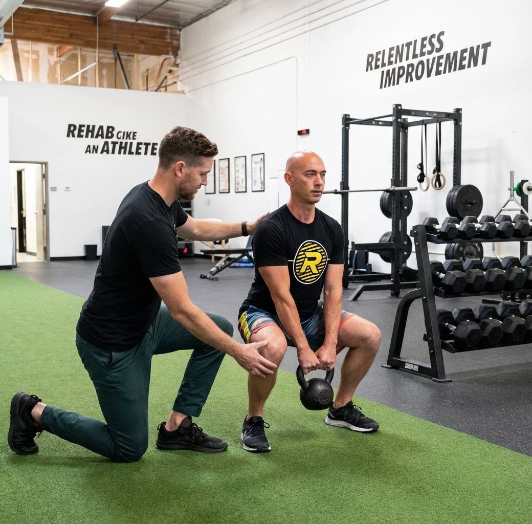 Athlete receiving sport-specific training guidance from a physical therapist at a CrossFit-focused clinic in Scottsdale